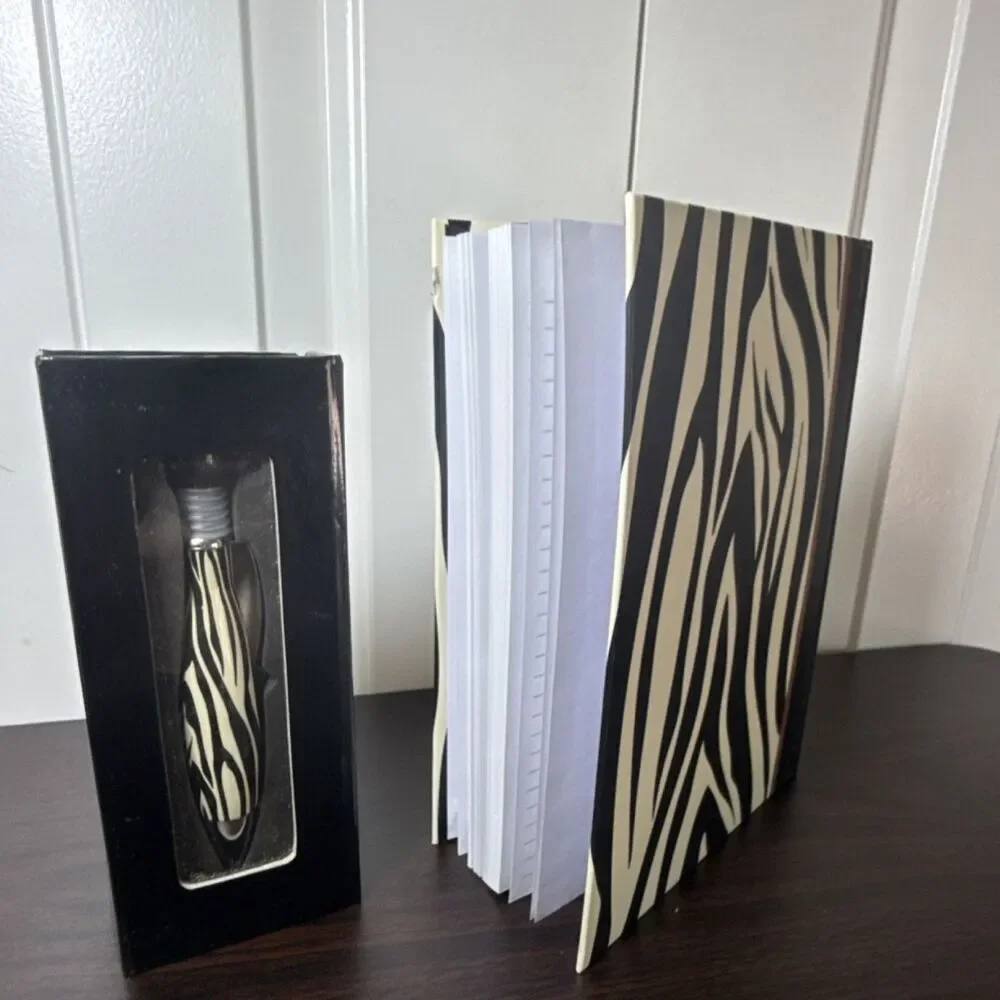 in the wild Zebra Print Blank Journal & Ballpoint Pen, Cardboard Cover